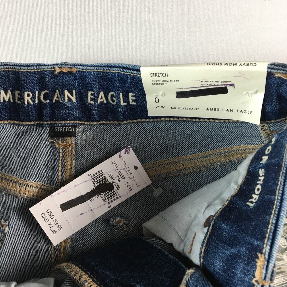 New American Eagle Women High Rise Curvy Shorts Distressed Denim Summer Beach 0 - Picture 3 of 14